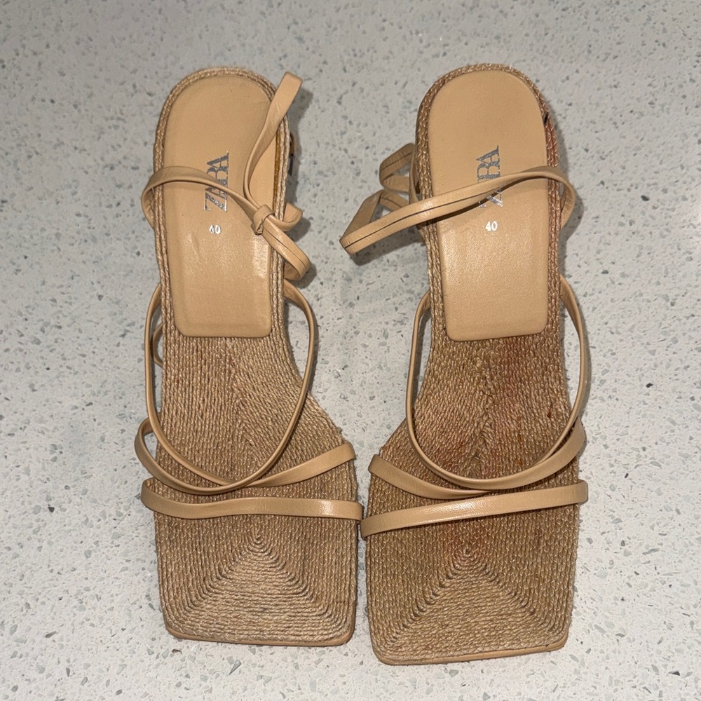 Zara Beige Woven Strappy Sandals